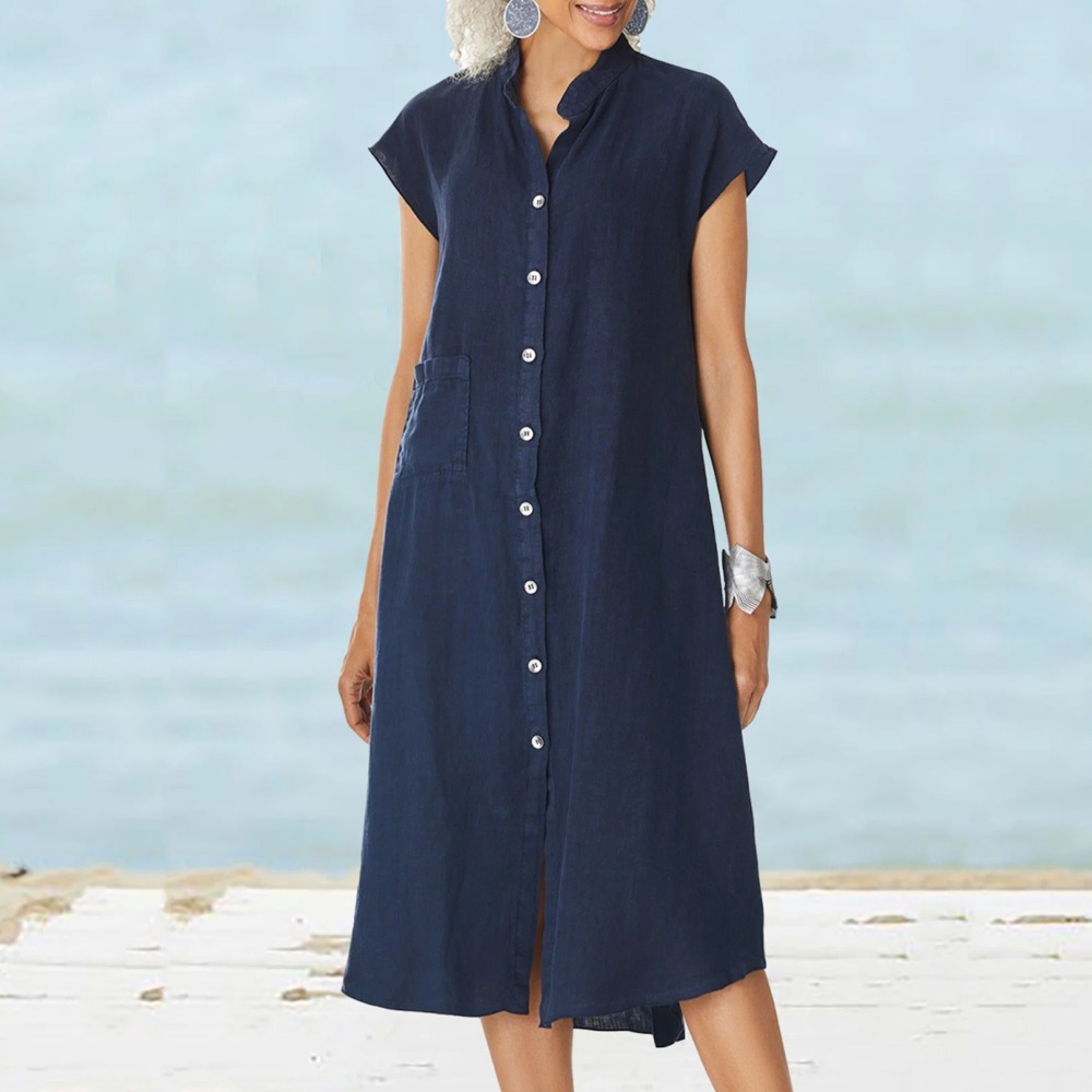 Casual Loose Linen Shirt Dress - Abito Camicia Nero Casual da Donna