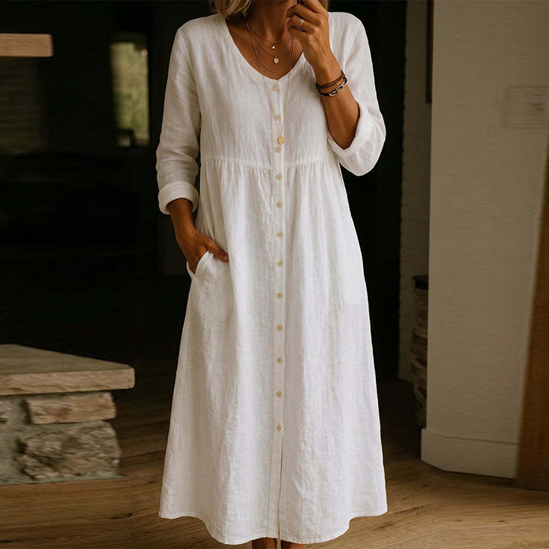 Casual Loose Linen Shirt Dress - Nuovo abito midi casual primaverile/estivo da