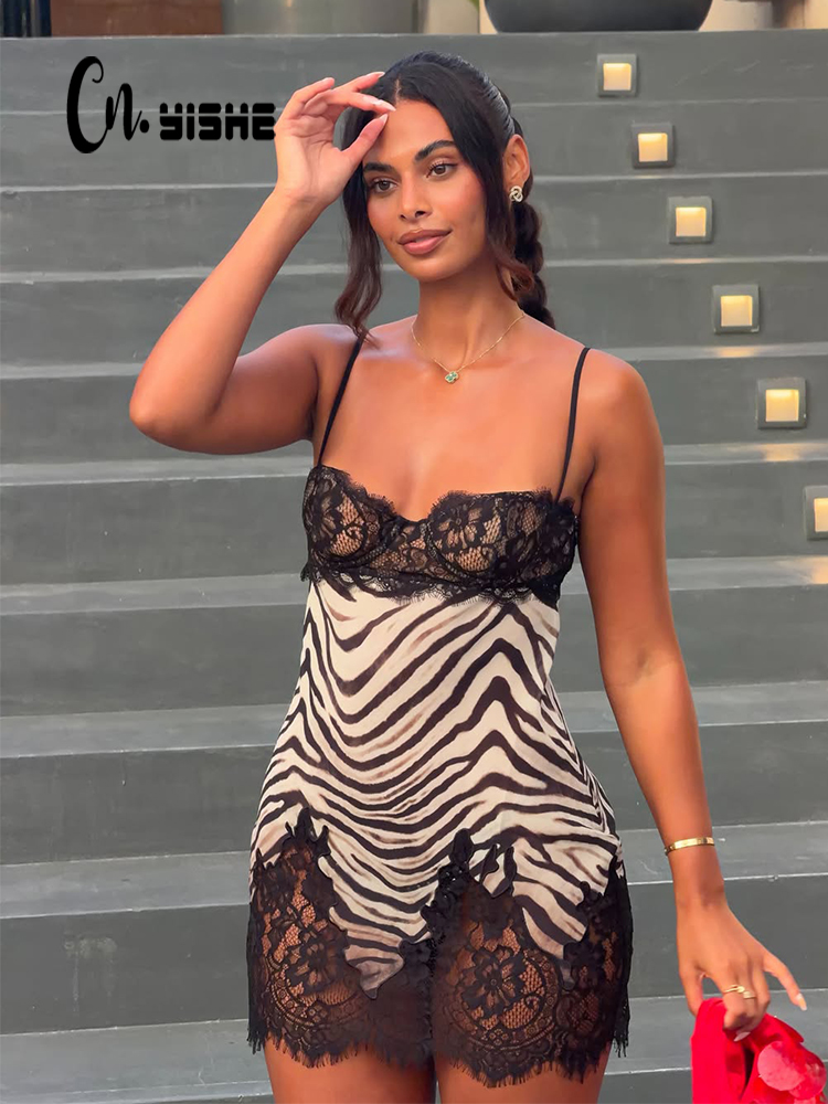 Sexy Mesh Sheer Bodycon Dress - CNYISHE Canotte con Stampa Zebra e