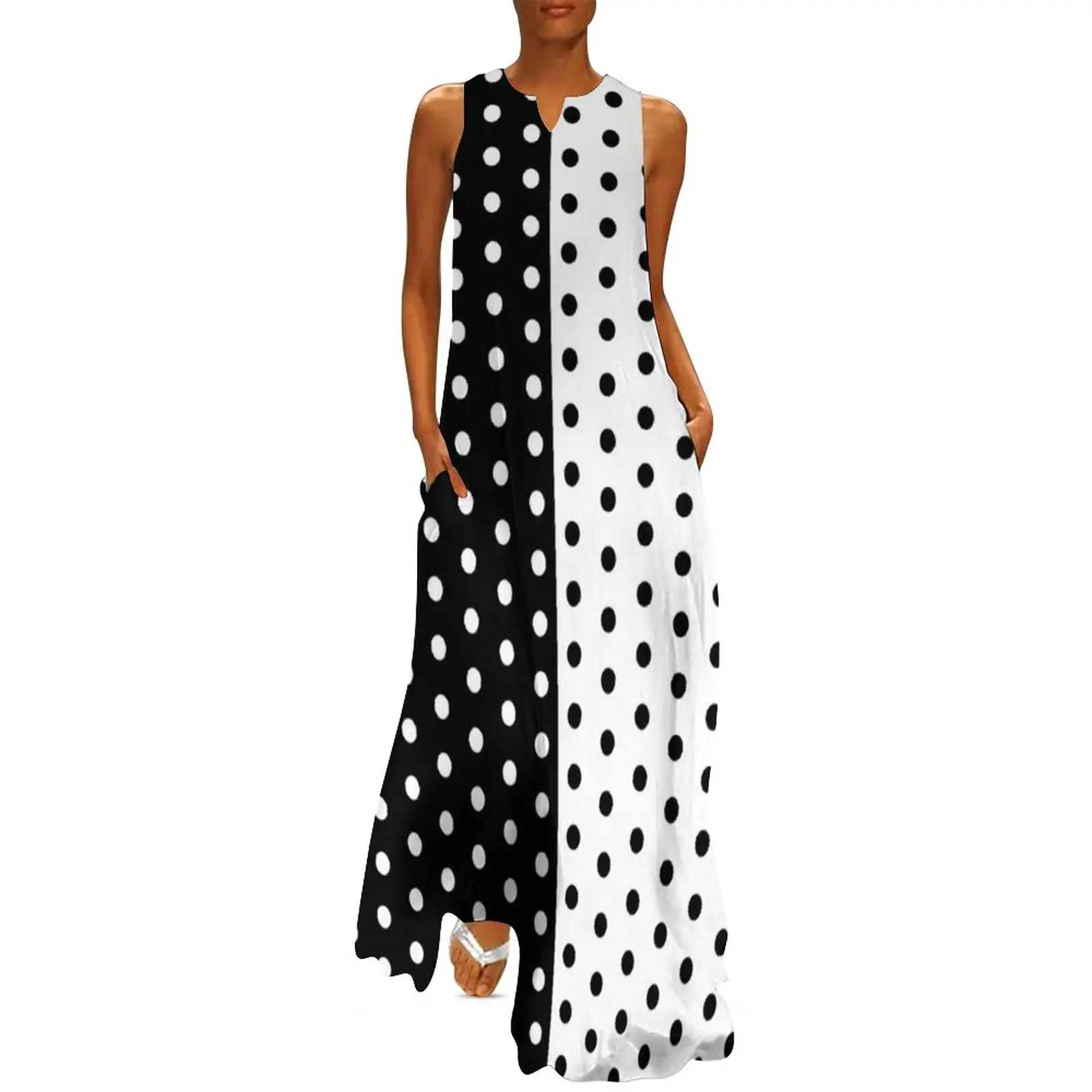 Boho Summer Beach Maxi Dress - Abito bicolore retrò Primavera Nero Bianco
