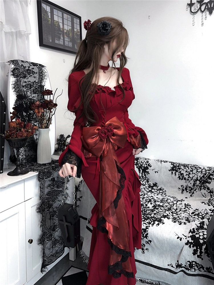 Abito vintage rosso primaveril - French Vintage Floral Midi Dress recensione e prezzo