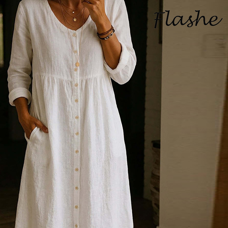 Nuovo abito midi casual primav - Casual Loose Linen Shirt Dress recensione e prezzo