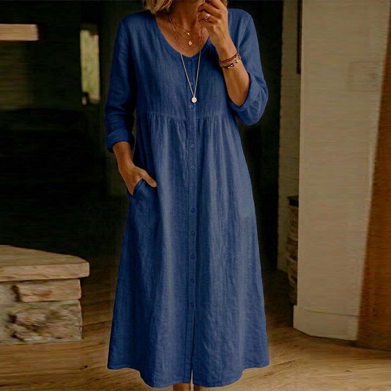 Nuovo abito midi casual primav - Casual Loose Linen Shirt Dress recensione e prezzo